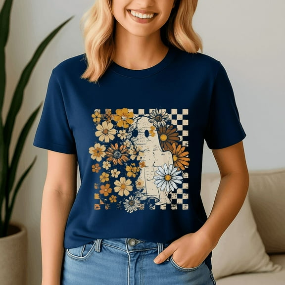 Boho Floral Fall Ghost Thanksgiving Autumn Vibes, Thanksgiving Shirt,Turkey Tee, Holiday Gift, Happy Thanksgiving Tshirt, Turkey Day, Family Gobble ,Pumpkin Season