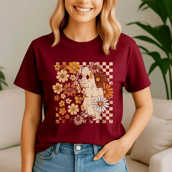 Boho Floral Fall Ghost Thanksgiving Autumn Vibes, Thanksgiving Shirt,Turkey Tee, Holiday Gift, Happy Thanksgiving Tshirt, Turkey Day, Family Gobble ,Pumpkin Season