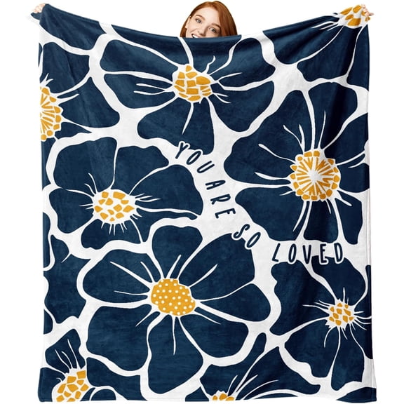 Boho Floral Flannel Throw Blanket, Inspirational You are So Loved Flowers Birthday Gifts for Kids Men Women, Bohemian Soft Blankets for Bedding Sofa 50" x 60"