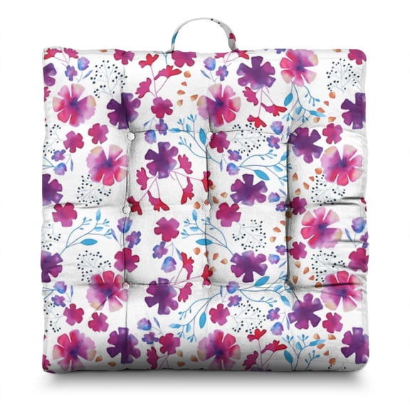 Boho Floral Floor Pillow Large 22 Inch Square Cushion, Rustic Floral Print, Dutch Velvet for Lounge & Reading Nook