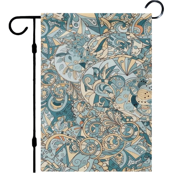 Boho Floral Garden Flag Vintage Blue Beige Ethnic Pattern Linen 12 x 18 Inch Double Sided Decorative Flag for Outdoor Yard
