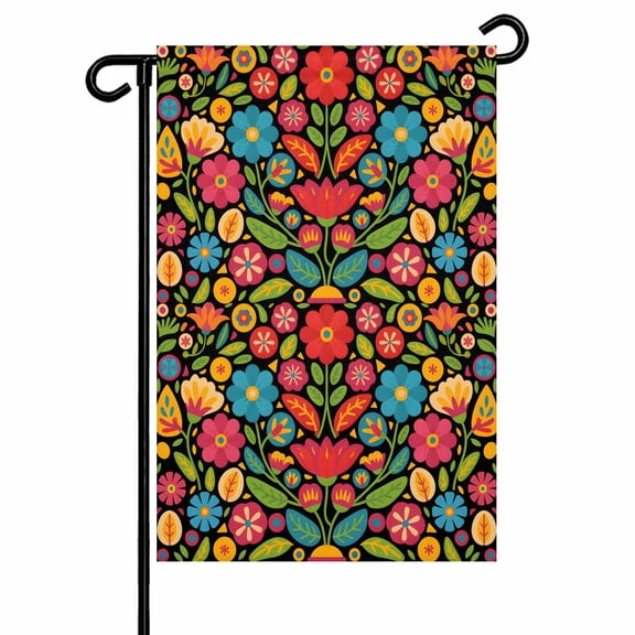 Boho Floral Garden Flags for Outside Colorful Mexico Festival Tribal Print Double Sided Yard Flags Outdoor House Decoration, Small 12X18 Inch,