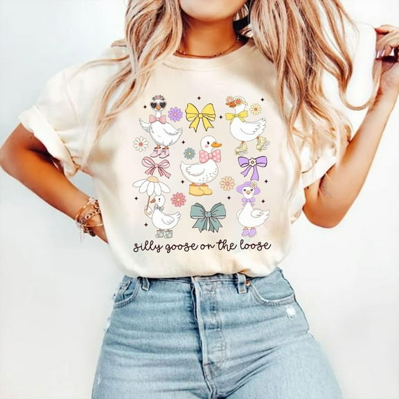 Boho Floral Goose T-Shirt, Mama Goose T-Shirt, Spring Floral T-Shirt, Silly Goose on the Loose T-Shirt, Coquette Bow T-Shirt, Duck T-Shirt, Goose Lover T-Shirt