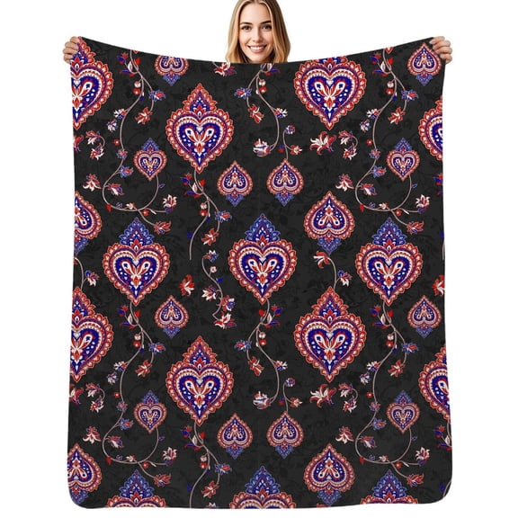 Boho Floral Heart Pattern Flannel Blanket Warm Soft Bedding Throws Winter Camping Chair Sofa Bed