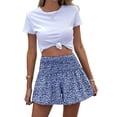 thumbnail image 1 of Boho Floral High Waist Drawstring Skorts for Women - Summer Ruffle Flowy Skirts Blue XL, 1 of 9
