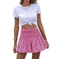 thumbnail image 1 of Boho Floral High Waist Drawstring Skorts for Women - Summer Ruffle Flowy Skirts Rose Red S, 1 of 8