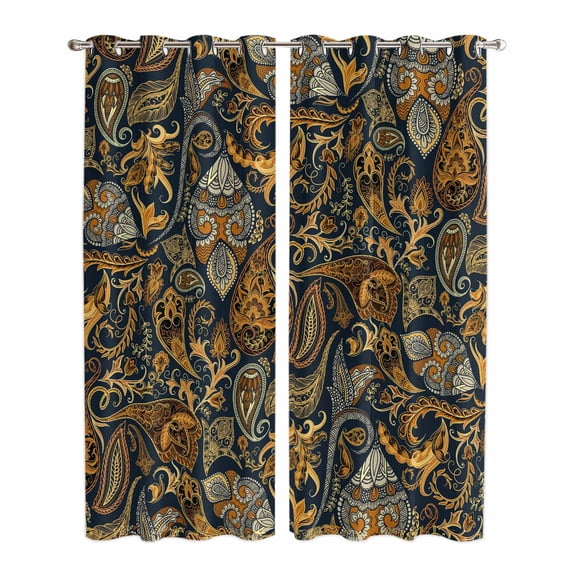 Boho Floral Kitchen Curtains 84 Inch Length, Vintage Botanical Paisley Flower Grommet Top Bedroom Living Room Curtains, Light Filtering Cafe Curtain Drapes 2 Panels Set 84''x84''