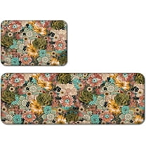 Boho Floral Kitchen Mat Set Bohemian Flowers Kitchen Rugs Set of 2 Spring Flowers Rug Set Cushioned Anti-Fatigue Floor Mats Kitchen Decor Accessories for Home Kitchen Living Room Laundry