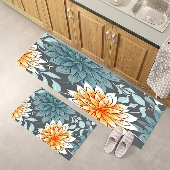 Boho Floral Kitchen Rugs and Mats Non Skid for Floor Anti Fatigue Kitchen Mat Kitchen Decor