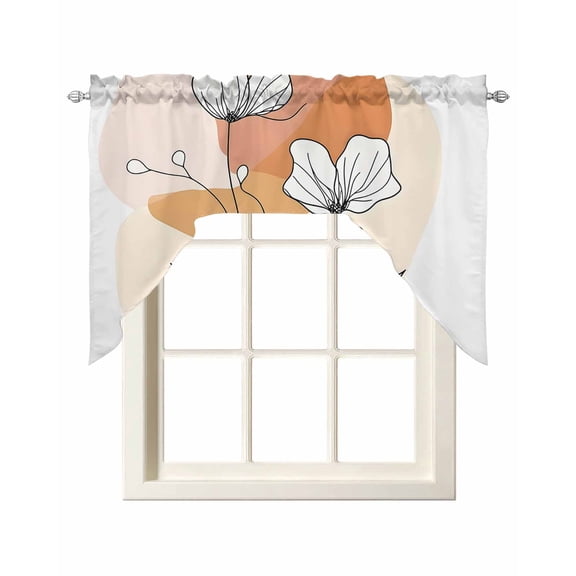 Boho Floral Kitchen Swag Valances for Windows, Abstract Contemporary Minimalist Clean-lined Swag Valances Curtains for Living Room, Rod Pocket Window Treatments for Bathroom, Bedroom, Cafe, 56"x36"