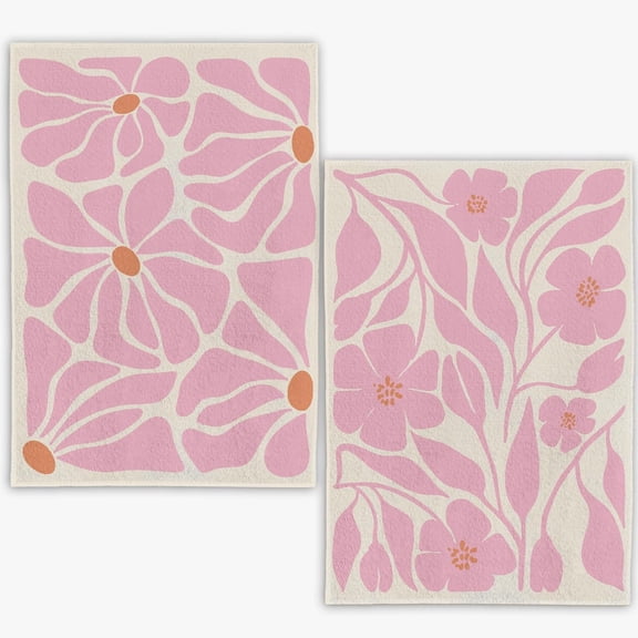 Boho Floral Kitchen Towels Set of 2- Pink Floral Hand Towels, Beige Dish Towels, Decorative Kitchen Towels, Botanical Decorative Kitchen Towels, Boho Hand Towels for Bathroom, 16×24 Inches(Pink)