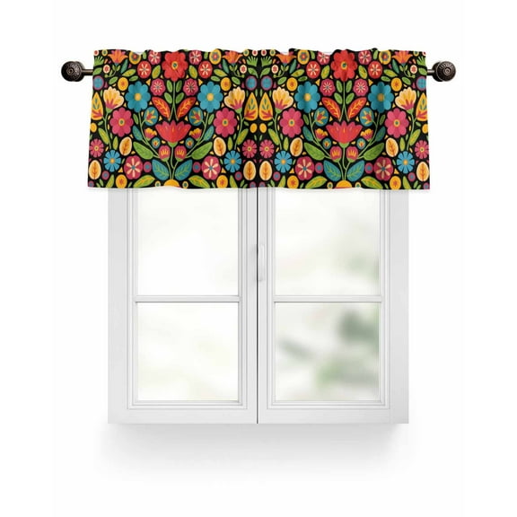 Boho Floral Kitchen Valances for Windows Colorful Mexico Festival Tribal Print Valance Curtains for Kitchen /Living Room/Bedroom/ Bathroom Decor, 54"x18 " ,Rod Pocket 1 Panel,