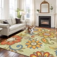 thumbnail image 1 of Boho Floral Large Area Rugs 6x9 ft Yellow Orange Flower Leaf Abstract Yellow Washable Rug Non Slip Indoor Carpet Absorbent Floor Mat for Living Room Bedroom Dining Room, 1 of 9