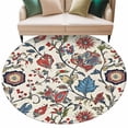 thumbnail image 1 of Boho Floral Large Area Rugs for Bedroom Living Room, Soft Non Slip Carpet Bedside Rug, Blue Red Flower Vintage Petals Branch Leaf Round Floor Cover Kitchen Accent Rug 5' for Dining Room/Office, 1 of 9