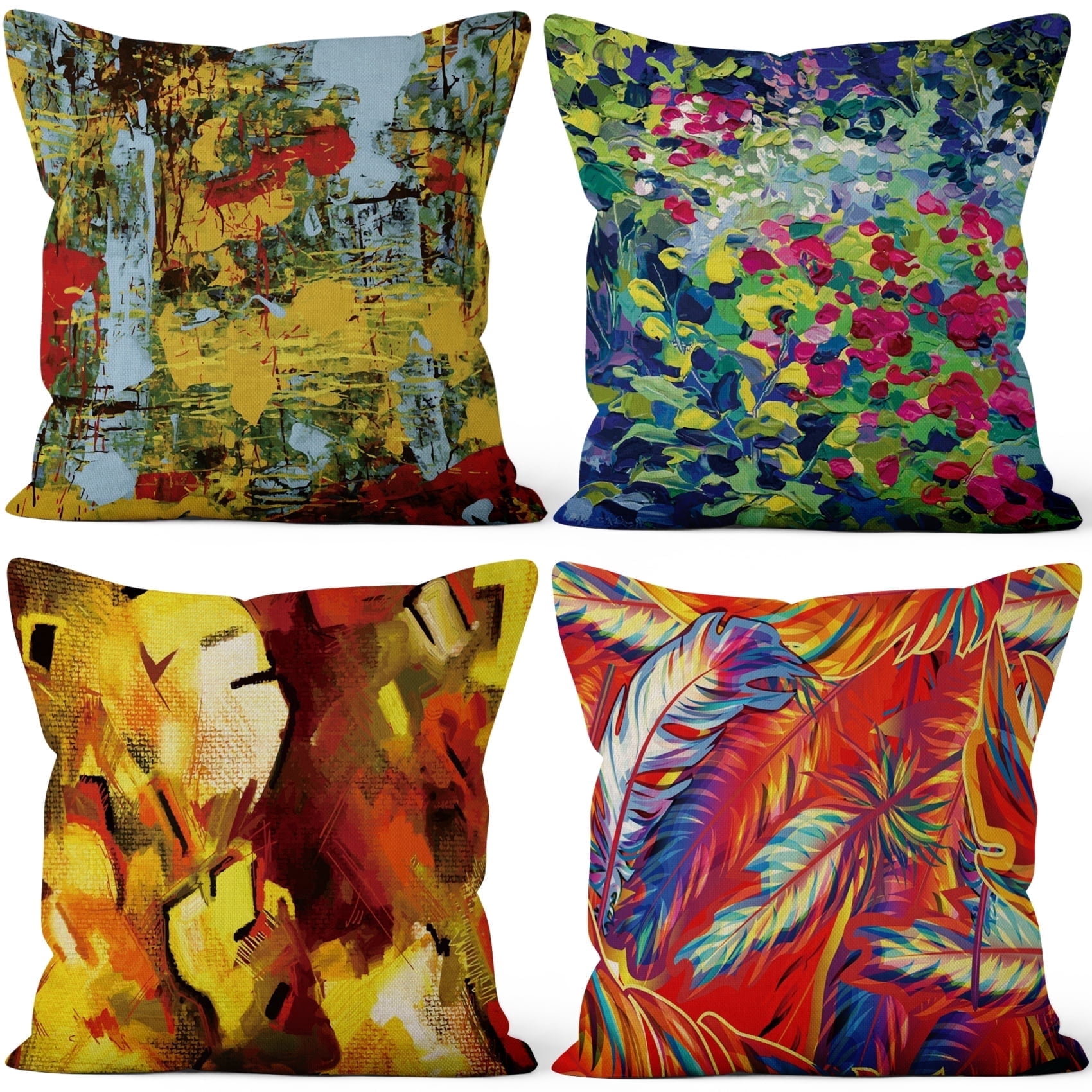 Boho Floral Linen Throw Pillow Covers,Set of 4 20x20 Inch,Bohemian Cushion Cases for Home Decor Sofa Couch Living Room Car