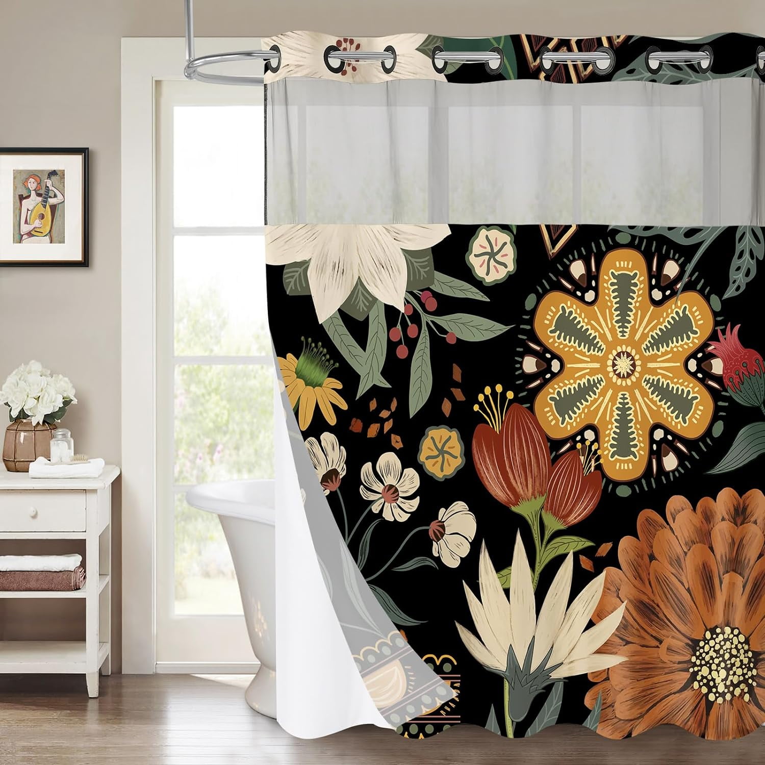 Floral shower 2024 curtain, bathroom curtain, Boho shower Curtain, bathroom products