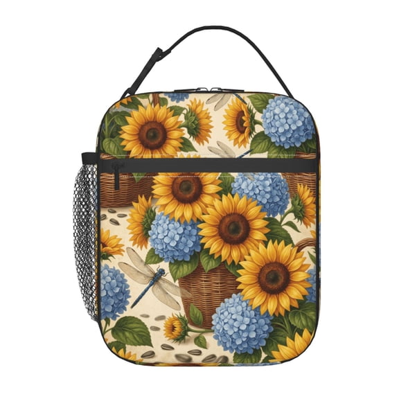 Boho Floral Lunch Bag Colorful Flower Reusable Lunch Box Small Portable Insulated Cooler Tote Bag For Women Men Work Travel Picnic
