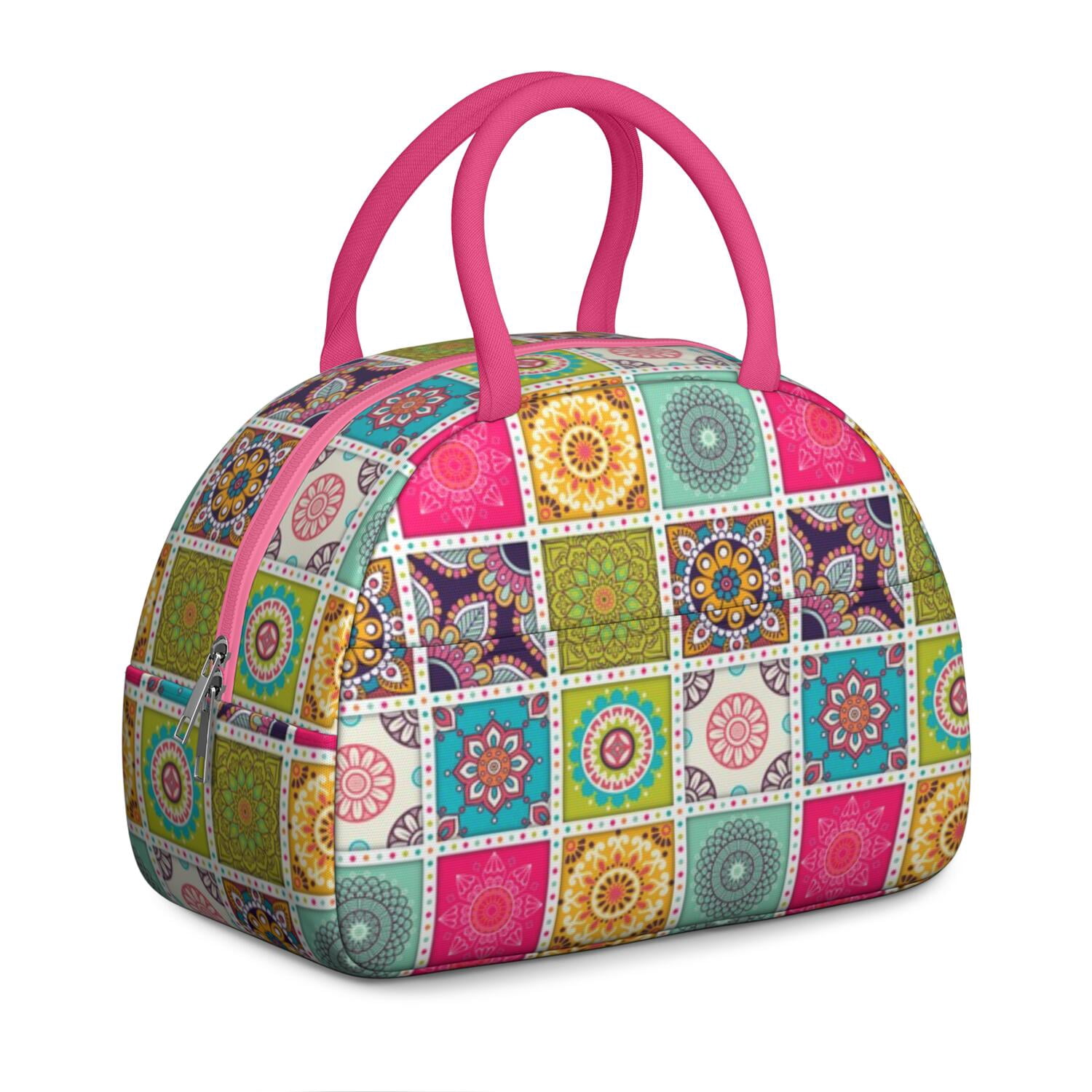 Boho Floral Lunch Bag for Women, Insulated Vintage Lunch Tote with Earthy Tribal Folk Style, Colorful Leakproof Lunch Box for Work, School or Travel