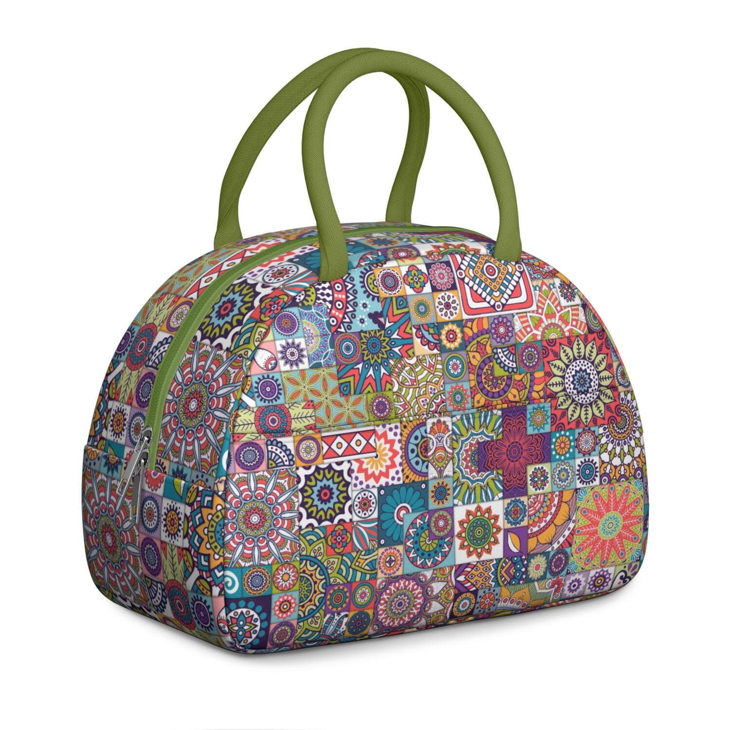 Boho Floral Lunch Bag for Women, Insulated Vintage Lunch Tote with Earthy Tribal Folk Style, Colorful Leakproof Lunch Box for Work, School or Travel