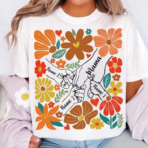 Boho Floral Mama T-Shirt, Preppy Retro Mom Shirt With Kids' Names, Coquette Trendy Mama Tee, Cute Mother'S Day Gift Shirt For Moms
