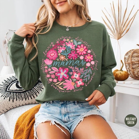 Boho Floral Mama Sweatshirt, Mothers Day , Trendy Mom Spring Tee, Cute For Mom, Oversized Shirt For Women, Flowers Mama Sweatshirt Tshirt All Size S-5XL