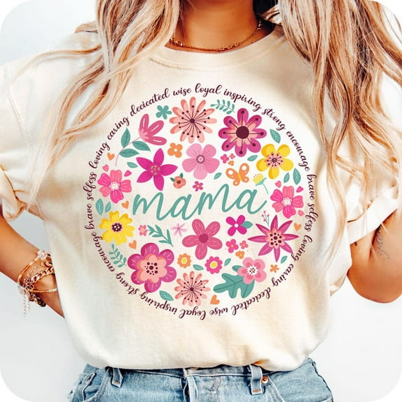 Boho Floral Mama T-Shirt, Mama Flower Shirt, Mom Adjectives Tee, She Is Mom Shirt, Mama Sublimation Tee, Abstract Floral Shirt, Mother’s Day Gift Tee