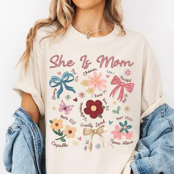 Boho Floral Mama Tshirt, She is Mom Tshirt, Mothers Day Tshirt, Christian Mama Tshirt, Floral Spring