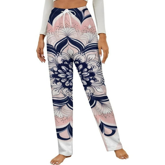 Boho Floral Mandala Art Winter Female Pants Flannel High Waist Women Pants Lady Warm Straight Leg Plush Trousers
