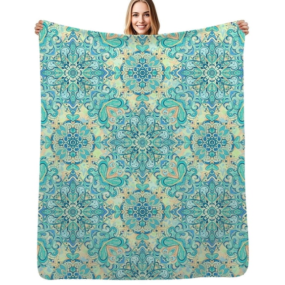 Boho Floral Mandala Pattern Flannel Blanket Warm Soft Bedding Throws Winter Camping Chair Sofa Bed