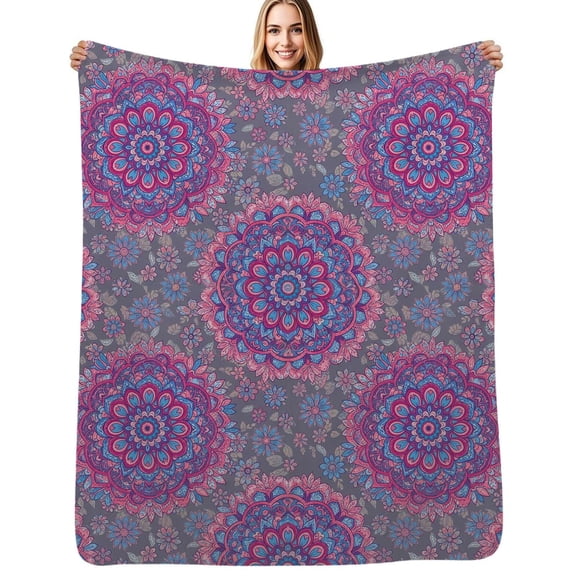 Boho Floral Mandala Print Flannel Blankets Soft Throw Blanket Winter Travel Office Outdoor Bedspread