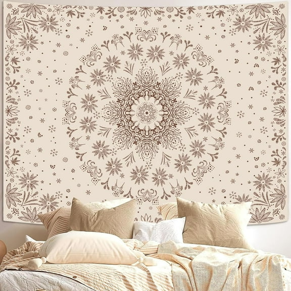 Boho Floral Mandala Tapestry Wall Hanging Bohemian Flower Beige Brown Small Tapestry for Bedroom Living Room Dorm Decor 40 x 30 Inch