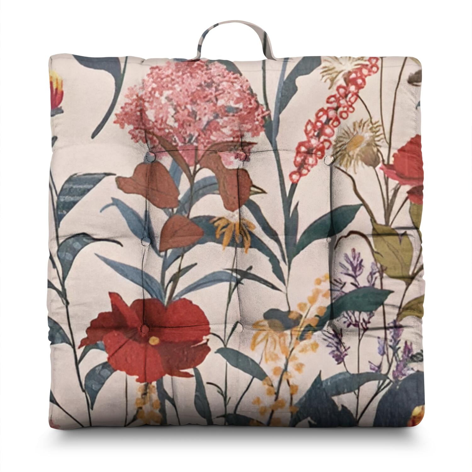 Boho Floral Meditation Pillow - Oversized Square Zabuton with Tropical ...