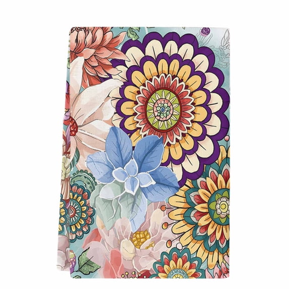 Boho Floral Microfiber Kitchen Towel, Spring Vintage Abstract Art Flowers Soft Absorbent Dish Towels, Quick Drying Washable Dishcloths for Kitchen Cleaning, Drying Dishes, 18x28 Inches
