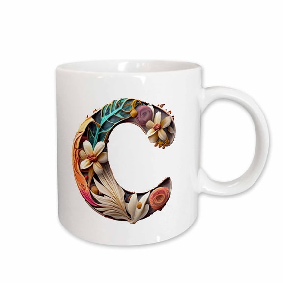 3drose, Boho Floral Monogram Initial C, 11oz Mug