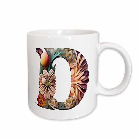 3drose, Boho Floral Monogram Initial D, 11oz Mug