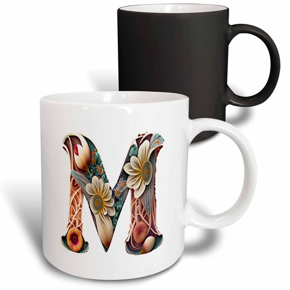 3drose, Boho Floral Monogram Initial M, 11oz Magic Transforming Mug