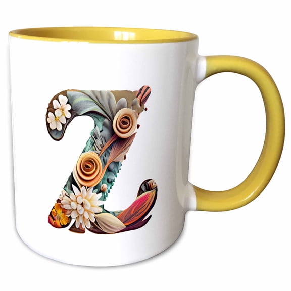 3drose, Boho Floral Monogram Initial Z, 15oz Two-tone Yellow Mug