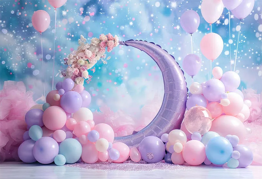 Aperturee Bright Blue Glitter Balloon Birthday Half Moon Arch Backdrop