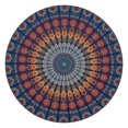 thumbnail image 1 of Boho Floral Motif Round Tablecloth with Elastic Band, 44 Inch Fits 38-42 Inch Tables, Spill Resistant, 1 of 7