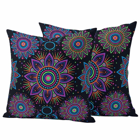 Boho Floral Outdoor Waterproof Pillow Covers, Abstract Bohemia Flower Plant Black Decorative Square Throw Pillowcase Sofa Cushion Sham for Patio/Couch/Chair, 24"x24" 2 Pack