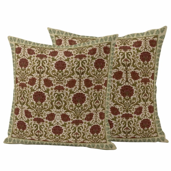Boho Floral Outdoor Waterproof Pillow Covers, Modern Geometric Ethnic Abstract Flowers Red Green Decorative Square Throw Pillowcase Sofa Cushion Sham for Patio/Couch/Chair, 20"x20" 2 Pack