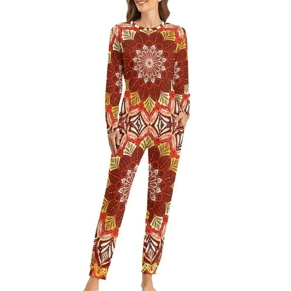 Boho Floral Pajamas Colorful Print 2 Piece Leisure Pajama Set Women Long-Sleeve Fashion Oversized Sleepwear