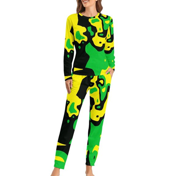 Boho Floral Pajamas Colorful Print 2 Piece Leisure Pajama Set Women Long-Sleeve Fashion Oversized Sleepwear