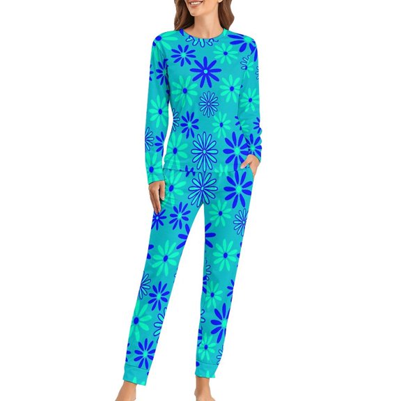 Boho Floral Pajamas Colorful Print 2 Piece Leisure Pajama Set Women Long-Sleeve Fashion Oversized Sleepwear