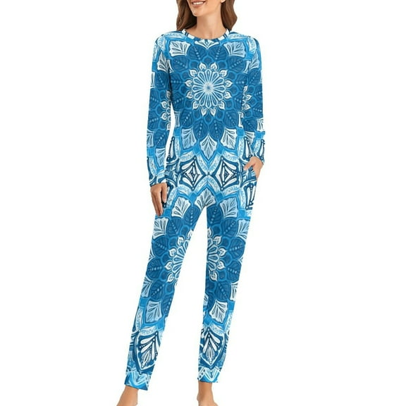 Boho Floral Pajamas Colorful Print 2 Piece Leisure Pajama Set Women Long-Sleeve Fashion Oversized Sleepwear