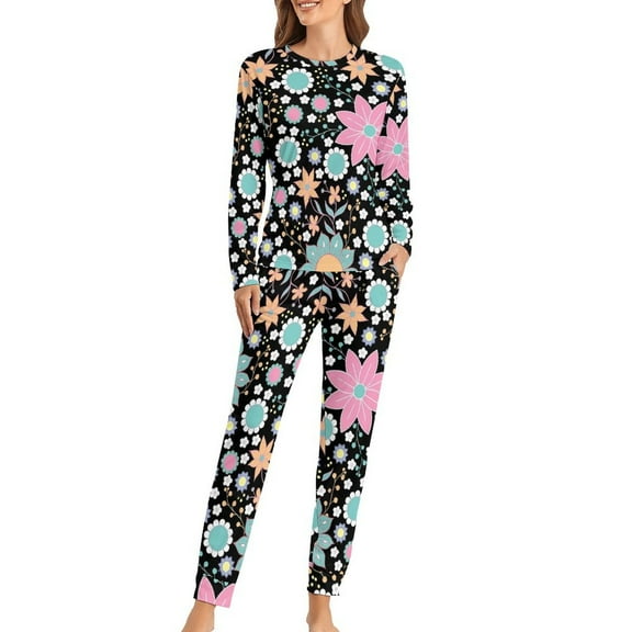 Boho Floral Pajamas Colorful Print 2 Piece Leisure Pajama Set Women Long-Sleeve Fashion Oversized Sleepwear
