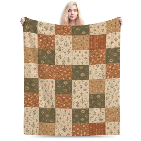 Boho Floral Patchwork Blanket Gift Throw Blanket Cozy Soft Rustic Home Decor Pattern Blanket for Women 50x40