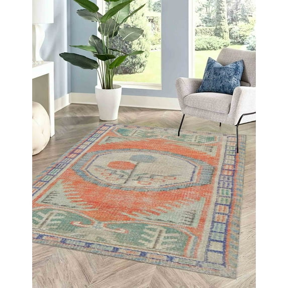 Boho Floral Pattern Rugs, Faded Rug, Minimal Rug, Antique Style Rugs, Turkish Rug, Office Rug, Pattern Rug, Colorful Rug, Gift For Him, 3.3'x6.5' - 100x200 cm