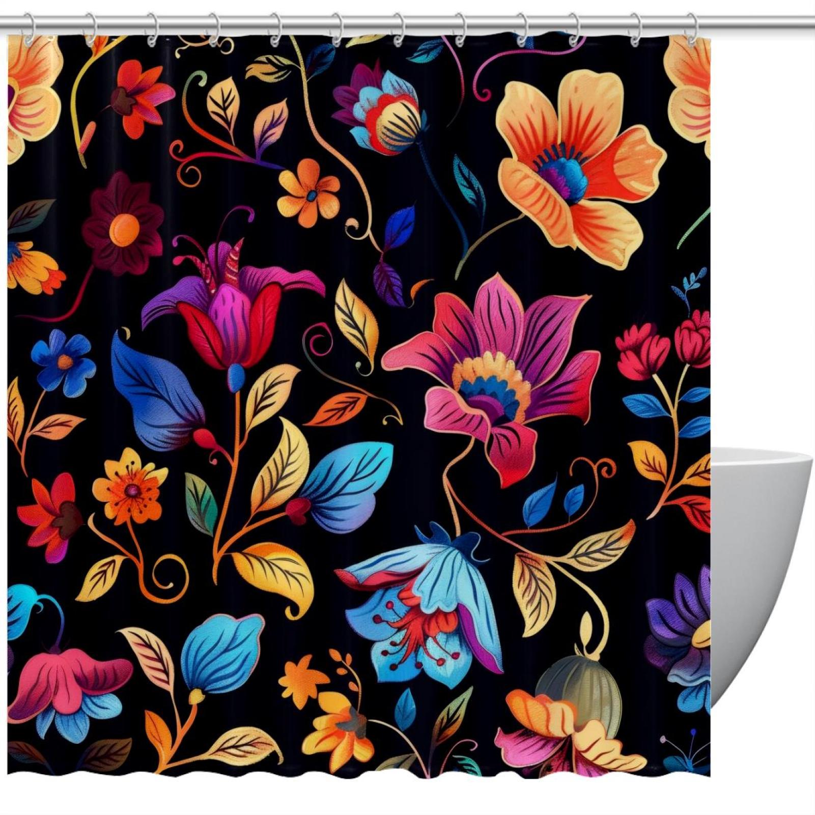 Boho Floral Pattern Shower Curtain for Bathroom, 72x72 Inch Waterproof