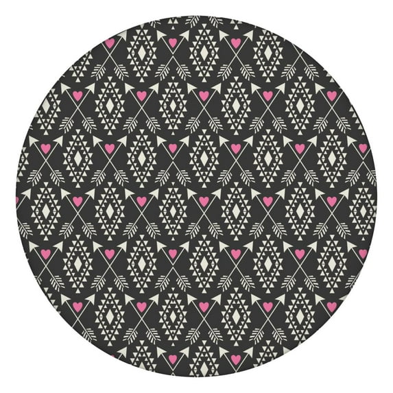 Boho Floral Pattern Vinyl Tablecloth with Elastic Edge, Fits 38 to 42 Inch Tables, 44" Stain Resistant Cover for Party Decor